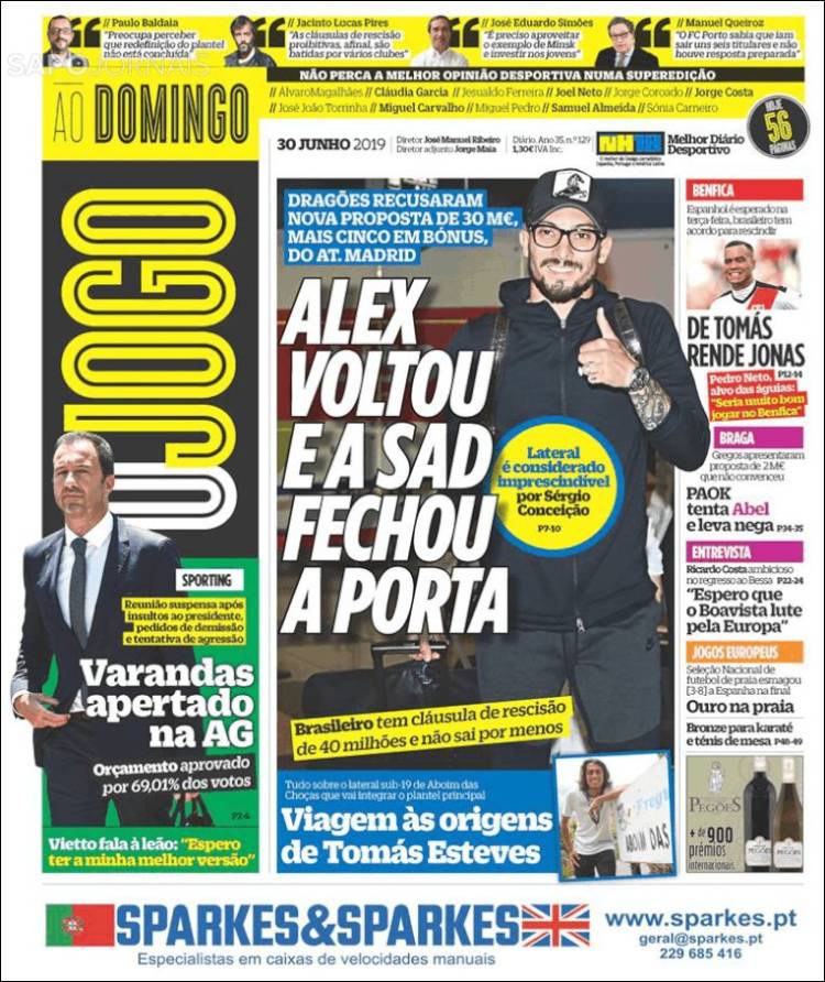 Portada de O Jogo (Portugal)