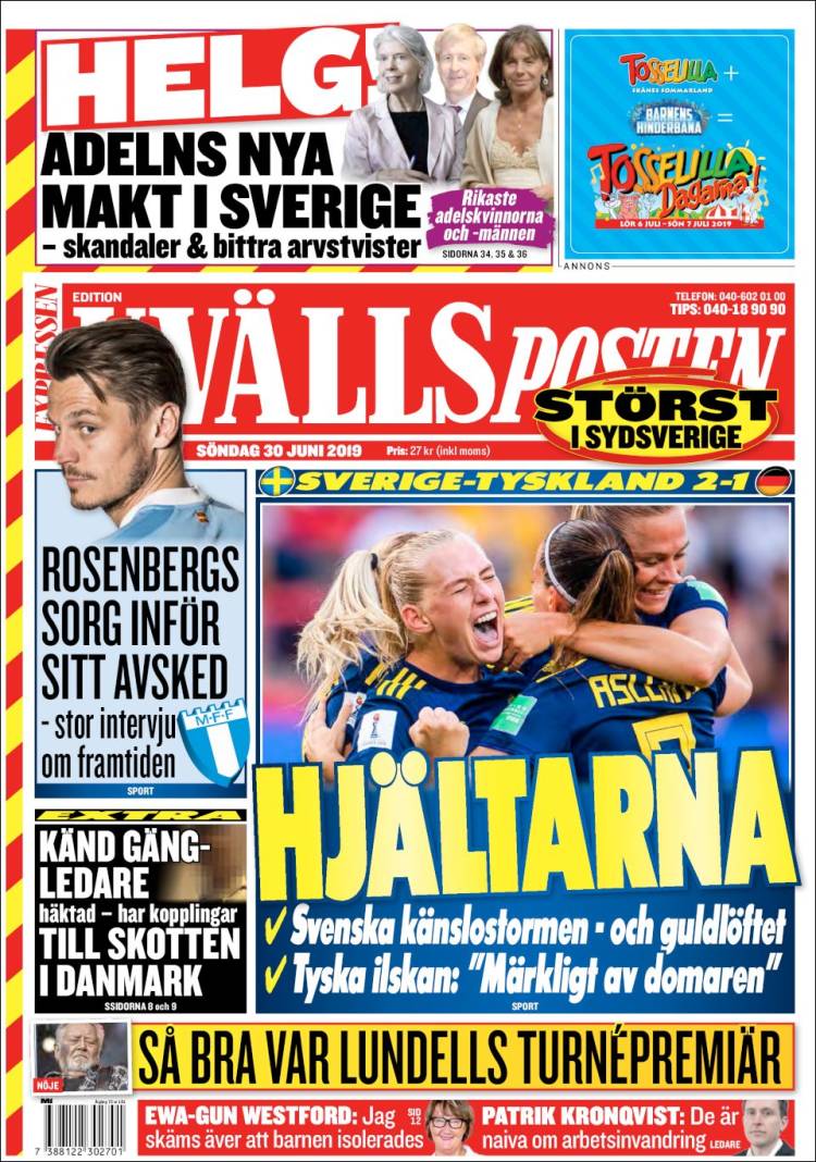 Portada de Kvällsposten (Suecia)