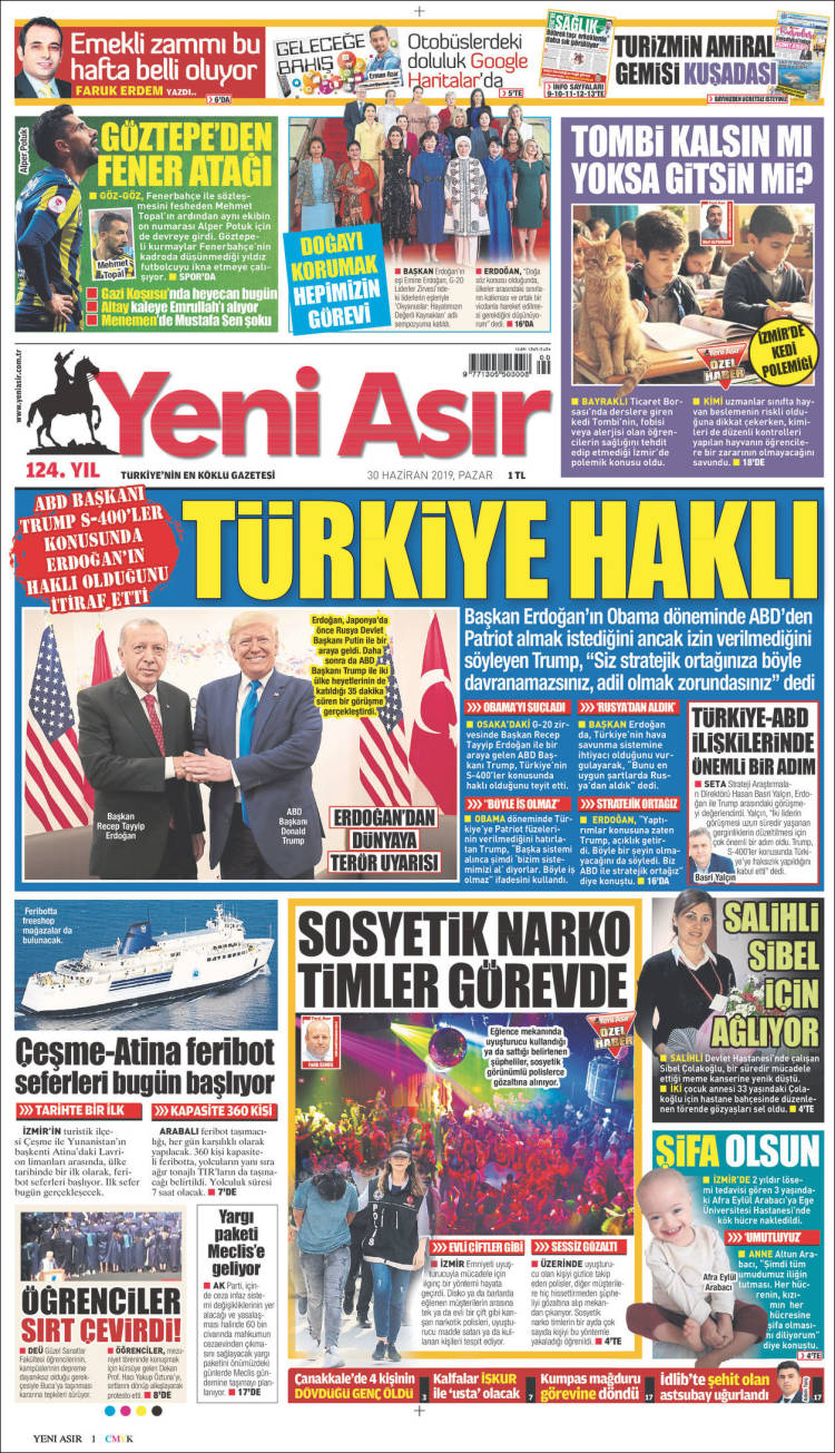 Portada de Yeni Asır (Turqu&iacute;a)