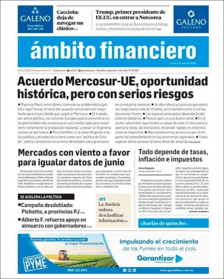 Portada de Diario Ambito Financiero (Argentina)
