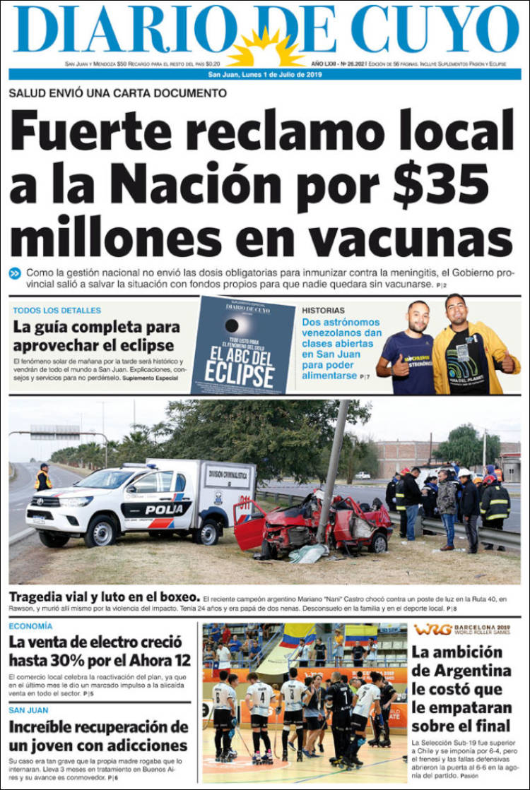 Portada de Diario de Cuyo (Argentina)