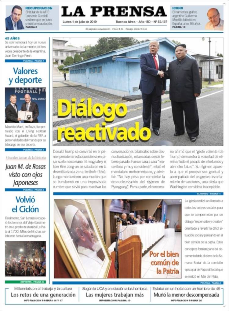 Portada de La Prensa (Argentina)