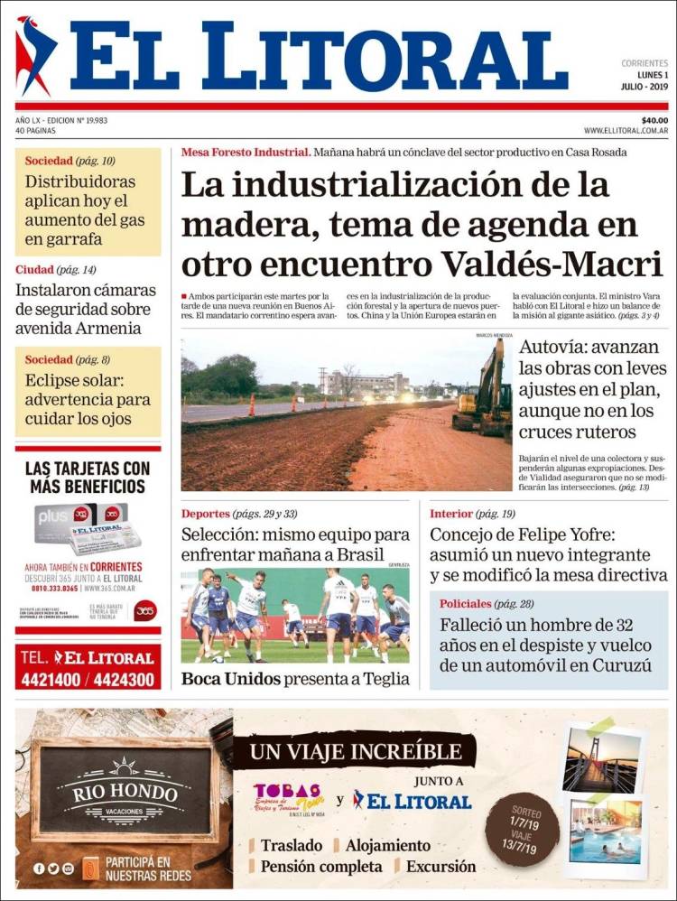 Portada de El Litoral Corrientes (Argentina)
