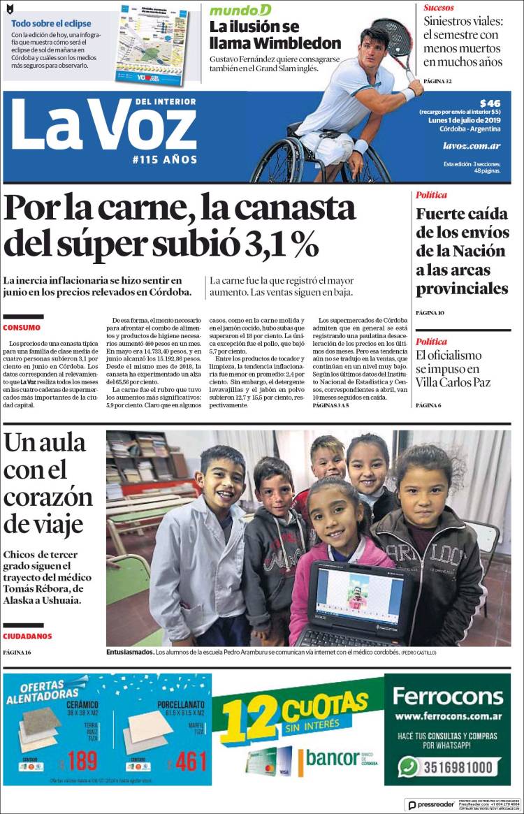 Portada de La Voz del Interior (Argentina)