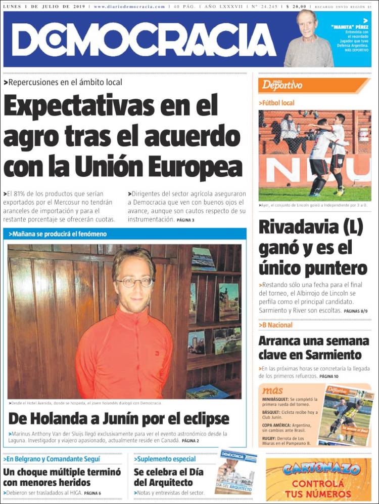 Portada de Diario Democracia (Argentina)