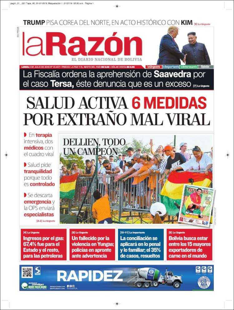 Portada de La Razón (Bolivia)