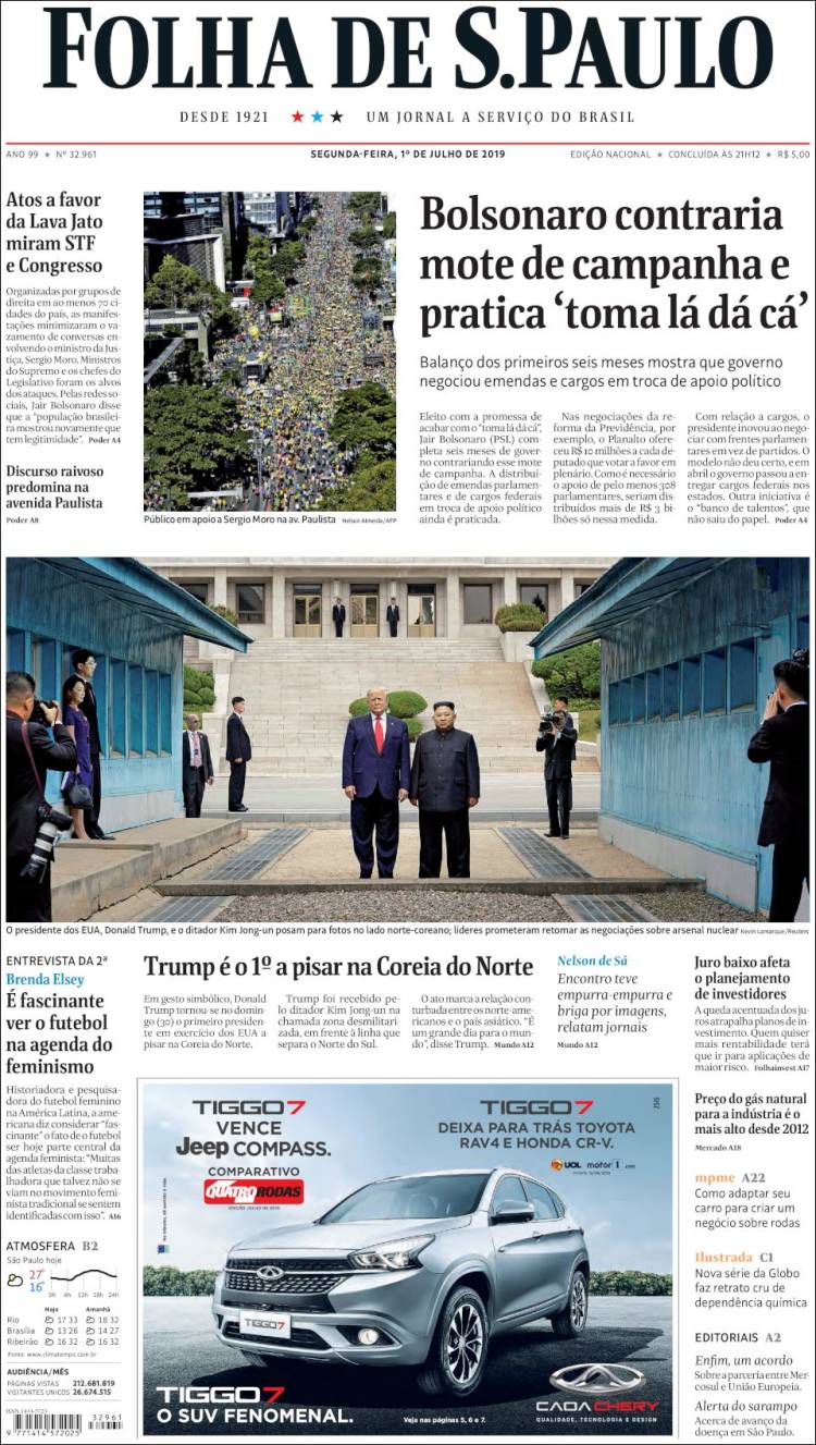 Portada de Folha de São Paulo (Brasil)