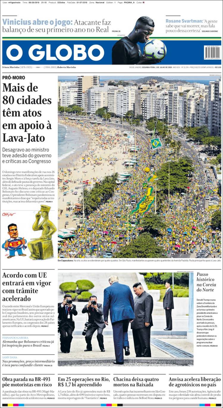 Portada de O Globo (Brasil)