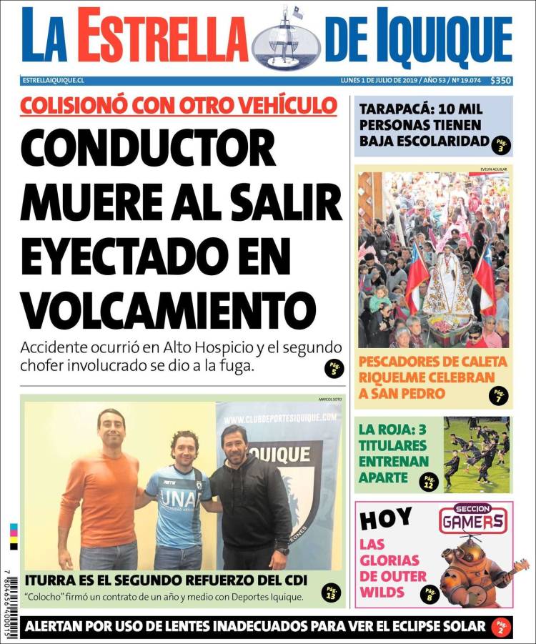 Portada de La Estrella de Iquique (Chile)