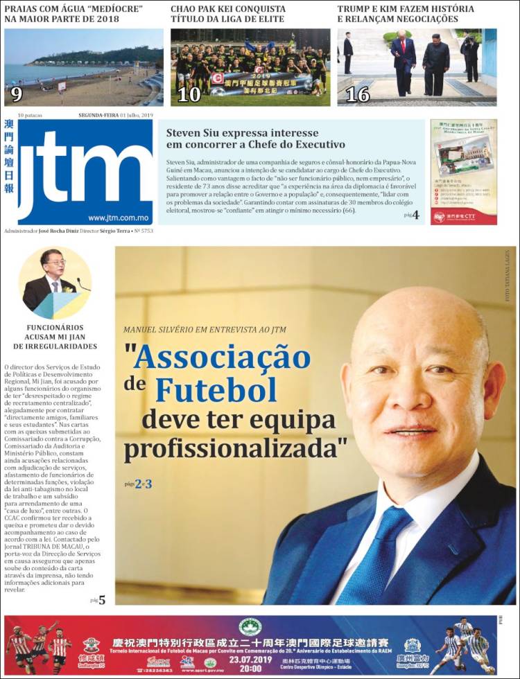 Portada de Jornal Tribuna de Macau (China)