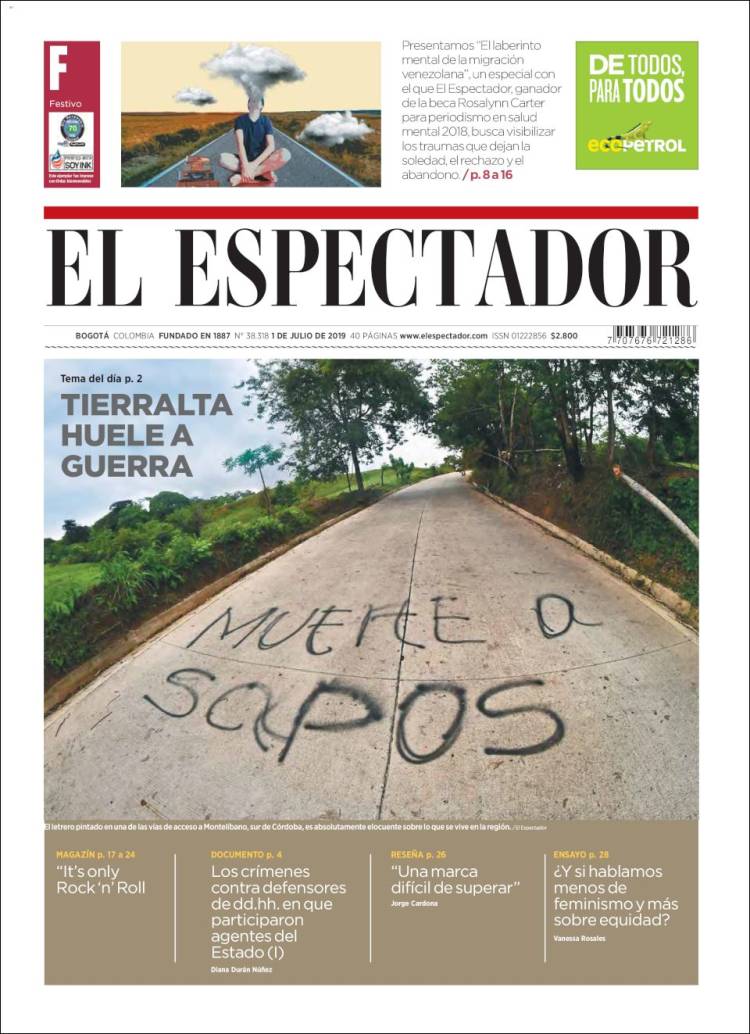 Portada de El Espectador (Colombia)