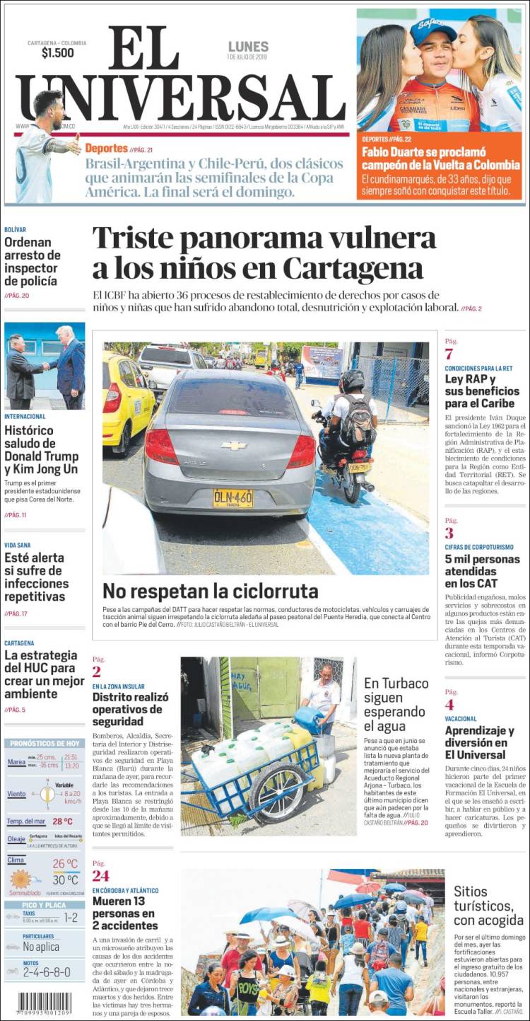 Portada de El Universal (Colombia)