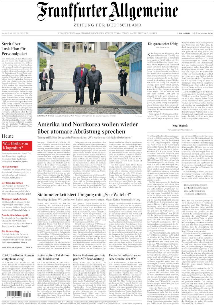 Portada de Frankfurter Allgemeine (Alemania)