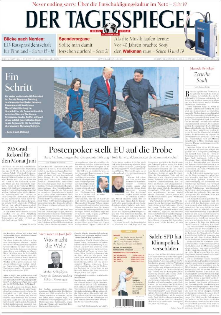 Portada de Der Tagesspiegel (Alemania)