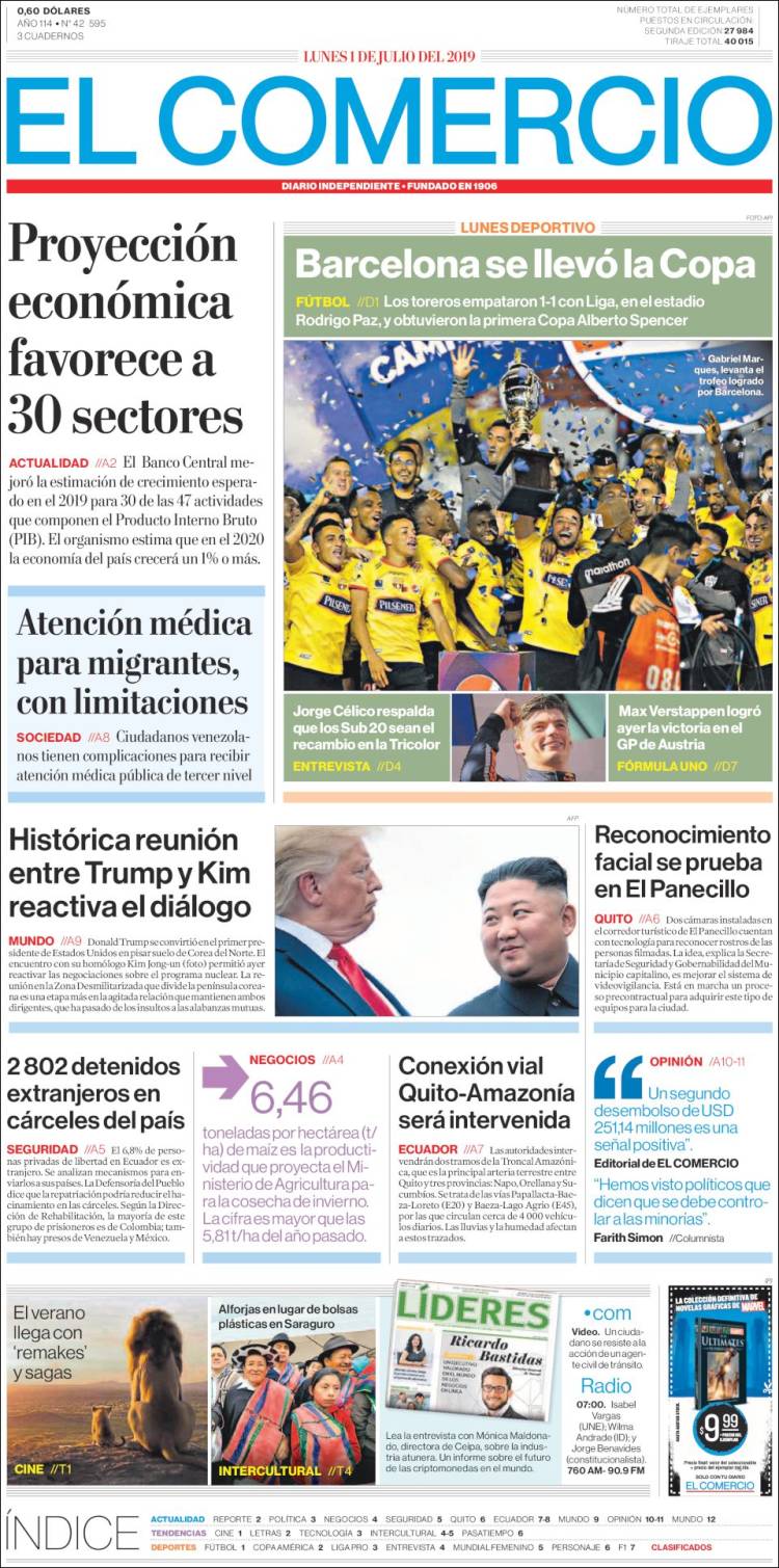 Portada de El Comercio (Ecuador)