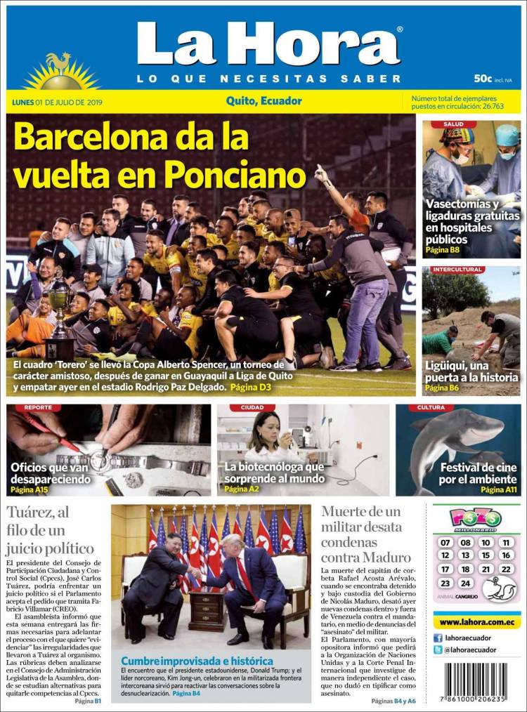 Portada de La Hora - Ecuador (Ecuador)