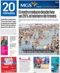 Portada de 20 Minutos - Valencia (España)