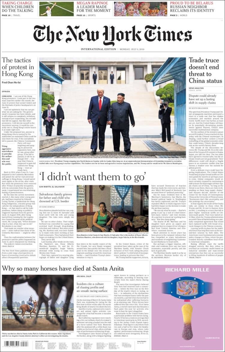 Portada de International New York Times (Europa)