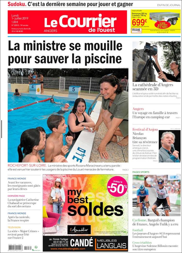 Portada de Le Courrier de l'Ouest (France)