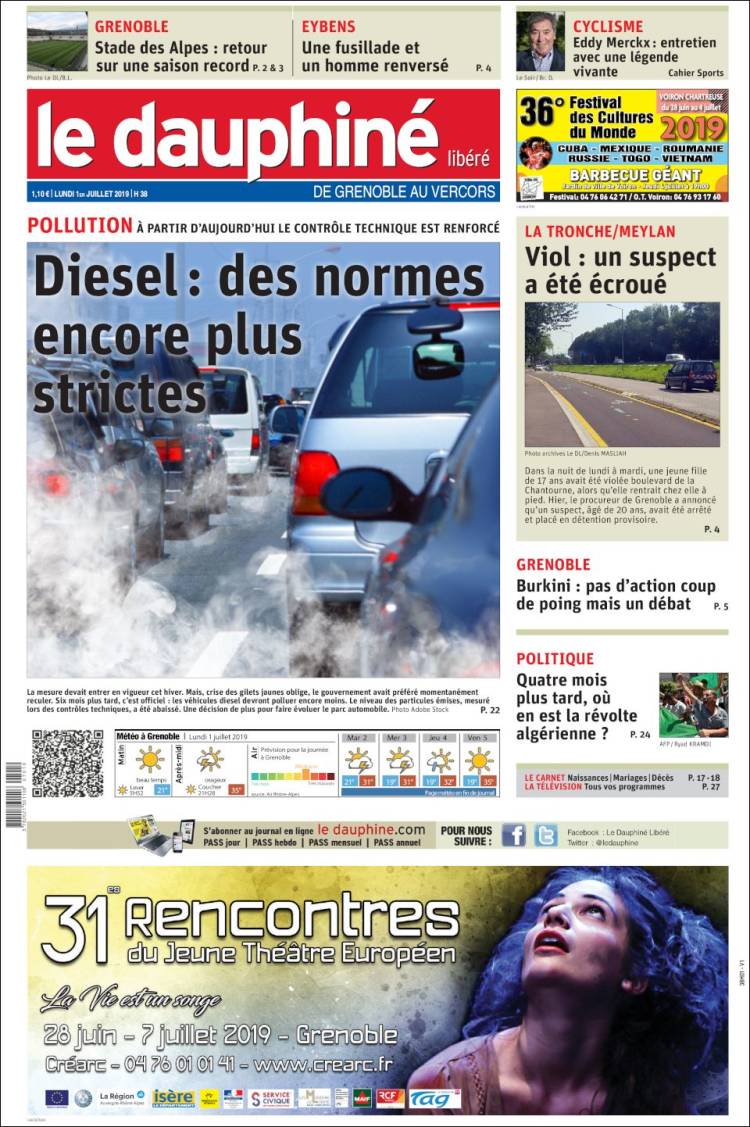 Portada de Le Dauphiné Libéré (France)