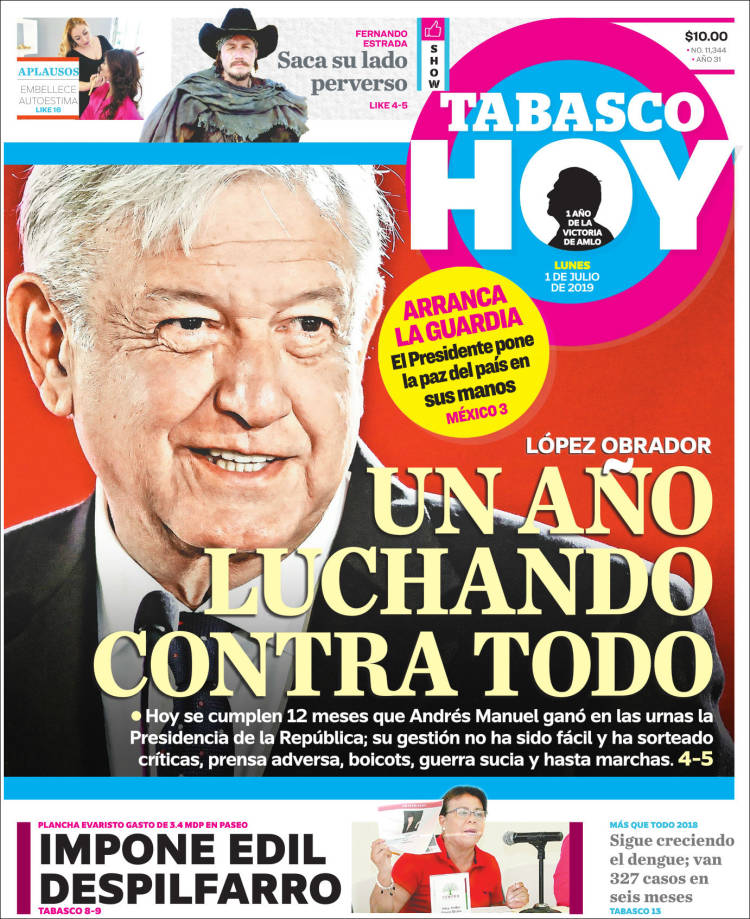 Portada de Tabasco Hoy (México)