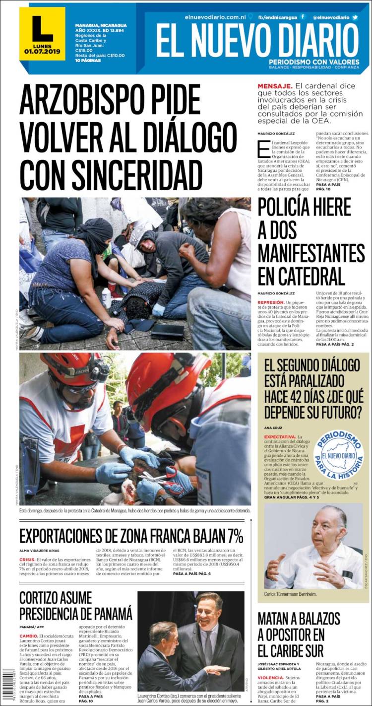Portada de El Nuevo Diario (Nicaragua)