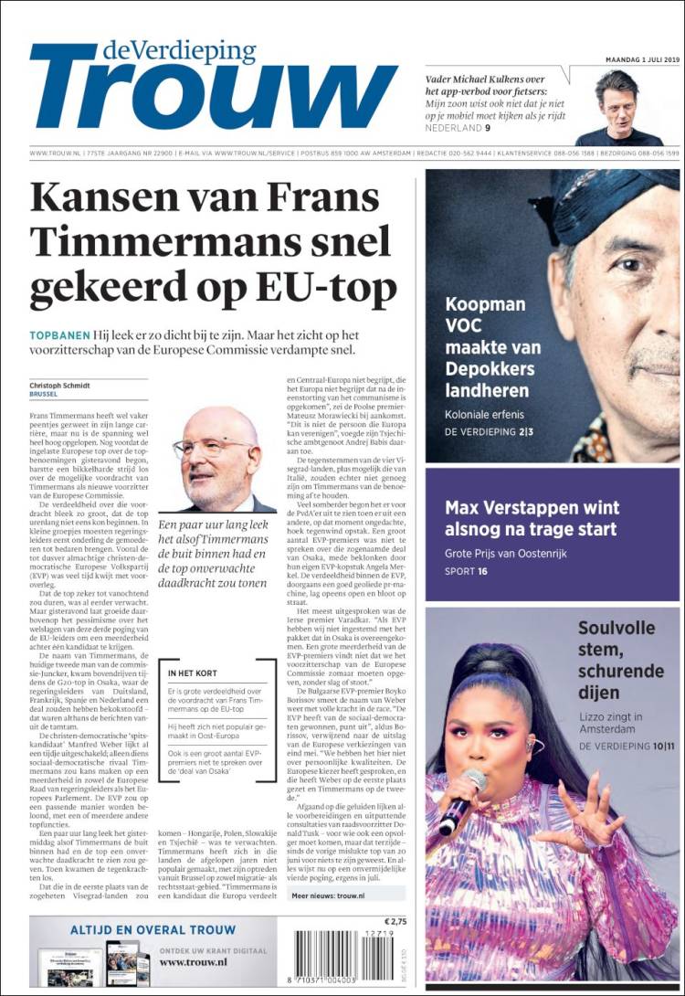 Portada de Trouw (Pa&iacute;ses Bajos)