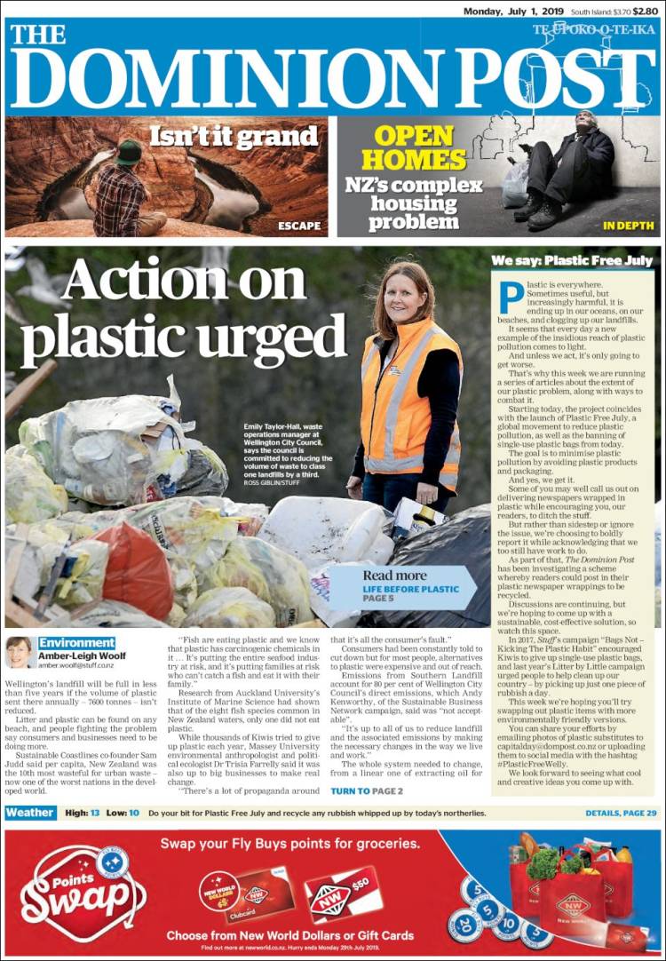 Portada de The Dominion Post (Nueva Zelanda)