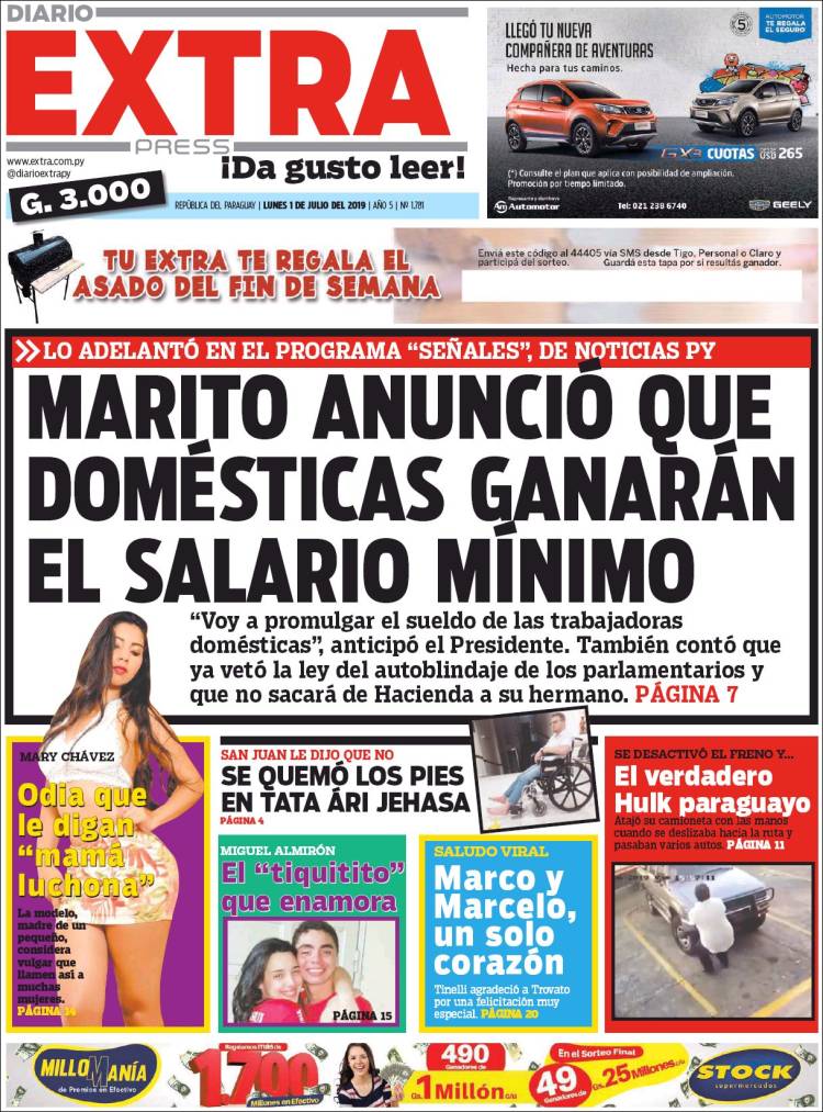 Portada de Diario Extra (Paraguay)