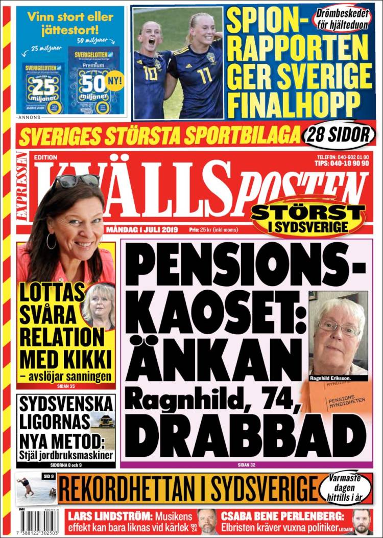 Portada de Kvällsposten (Suecia)