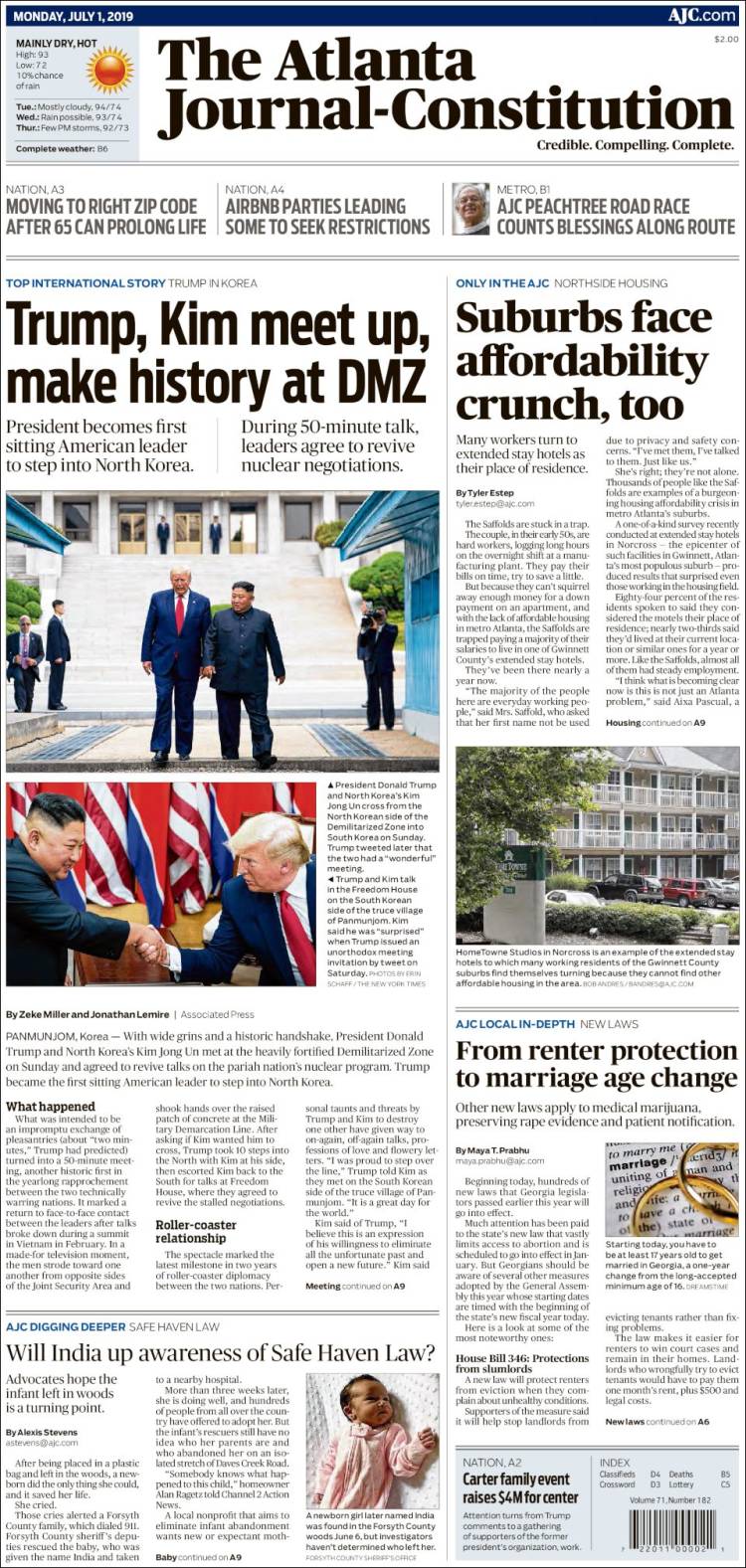 Portada de The Atlanta Journal-Constitution (États-Unis)