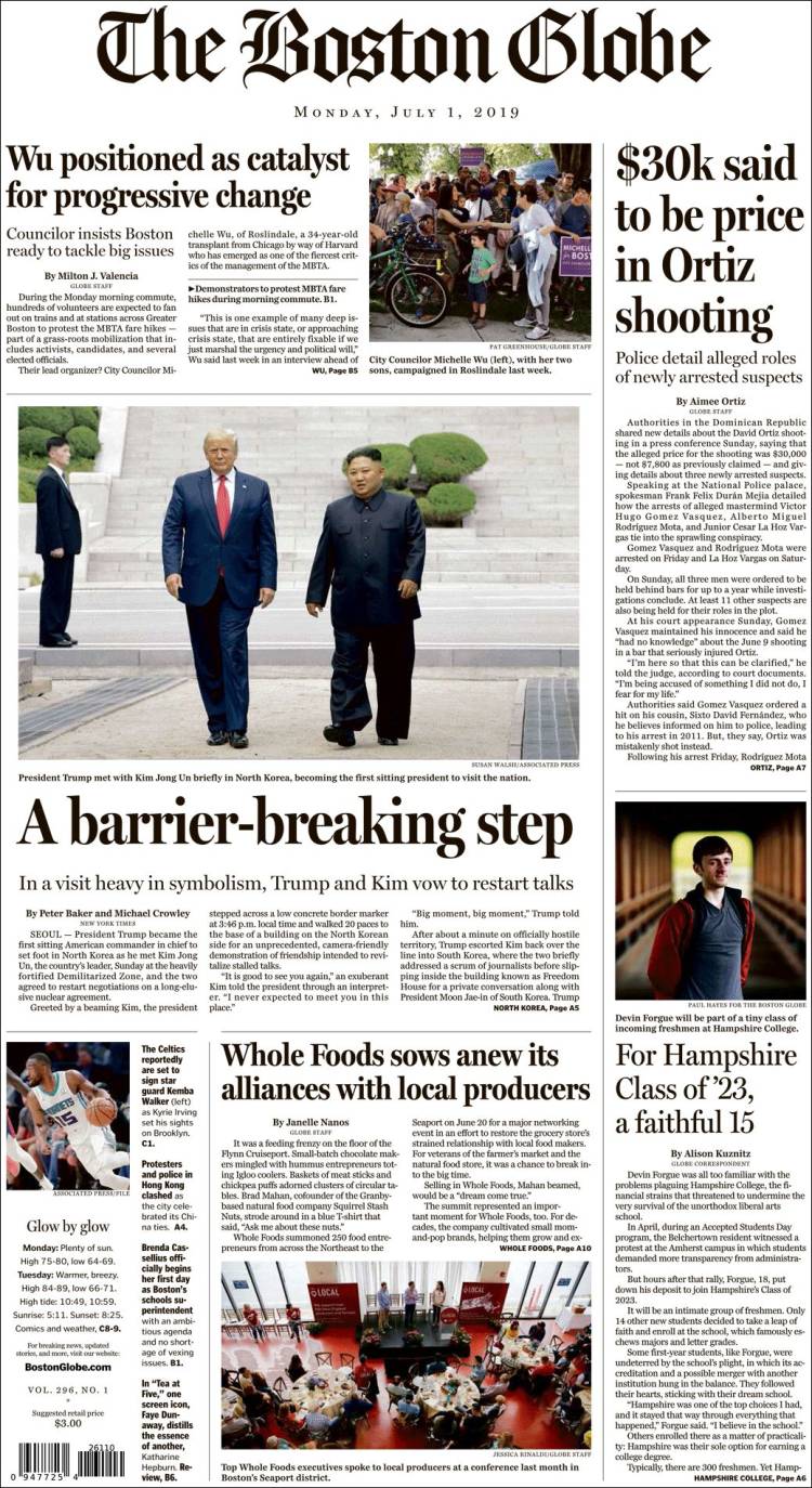 Portada de Boston Globe (États-Unis)