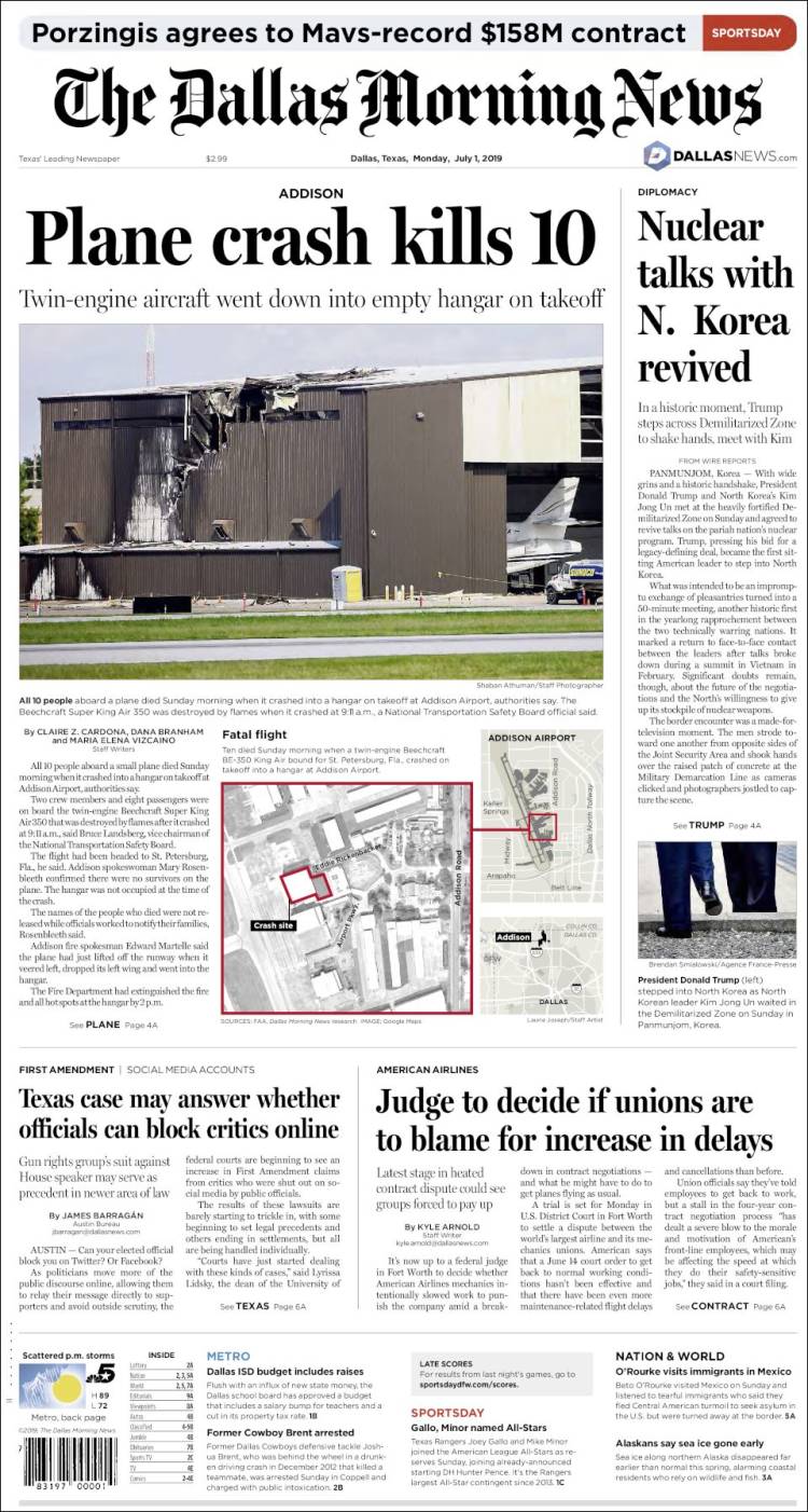 Portada de Dallas Morning News (États-Unis)