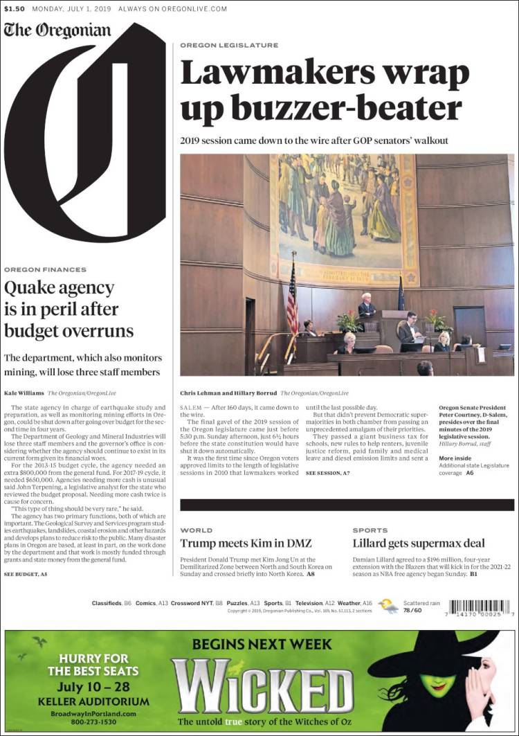 Portada de The Oregonian (USA)