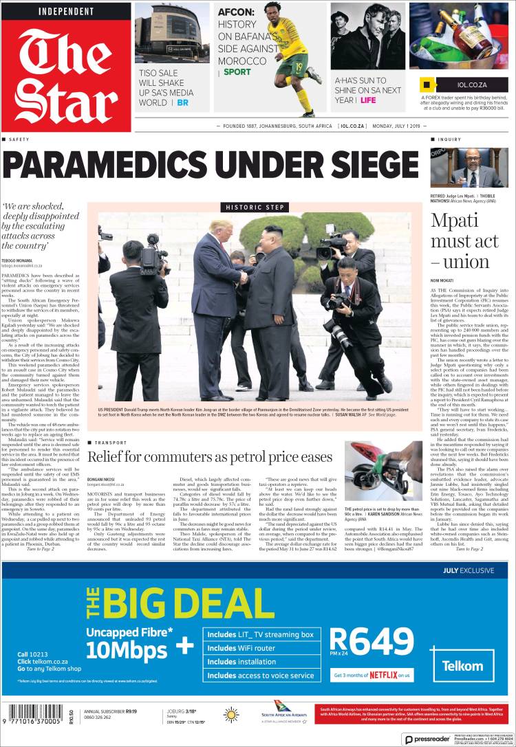 Portada de The Star (Sud&aacute;frica)