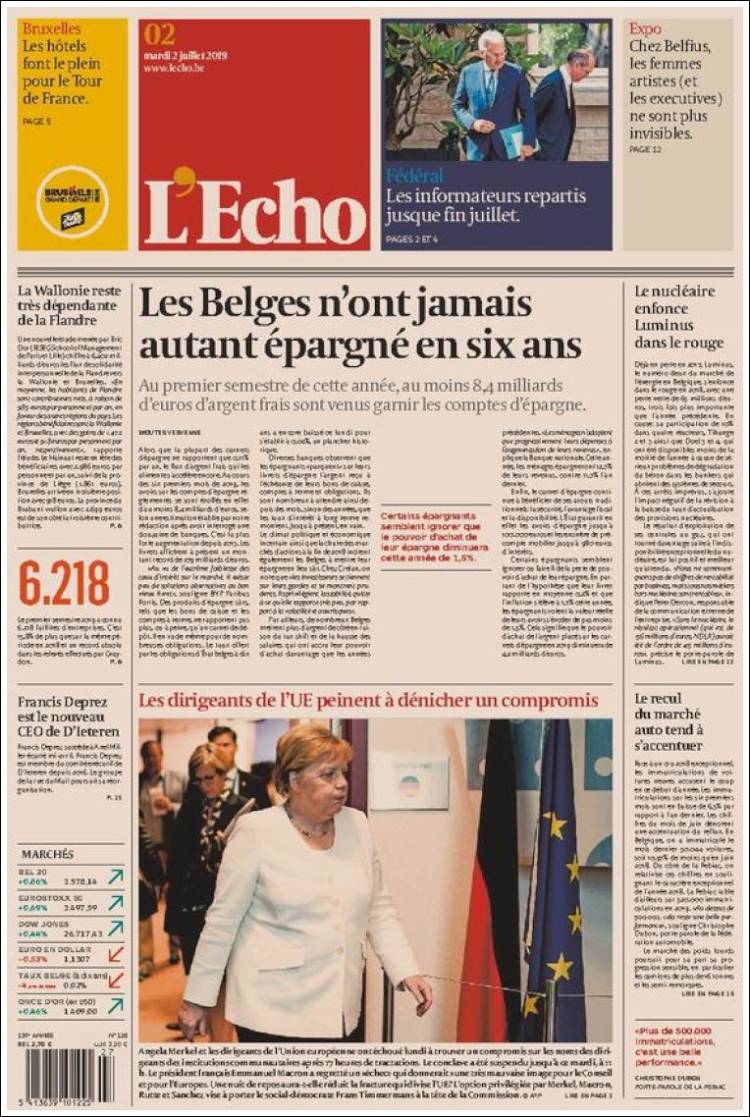 Portada de L'Echo (B&eacute;lgica)