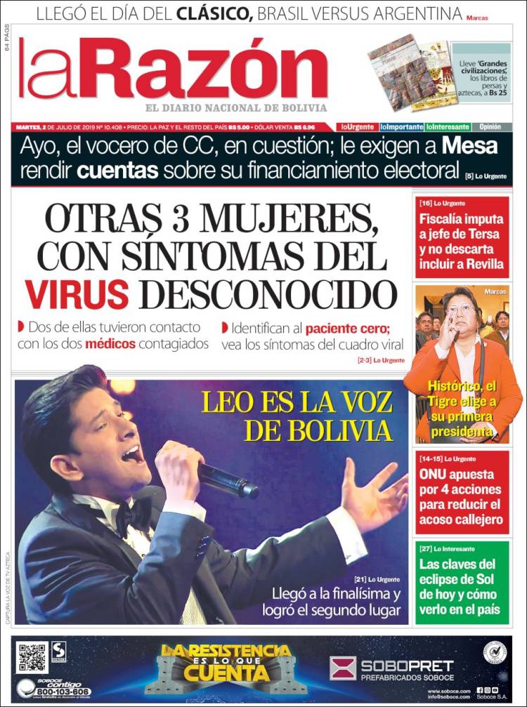 Portada de La Razón (Bolivia)