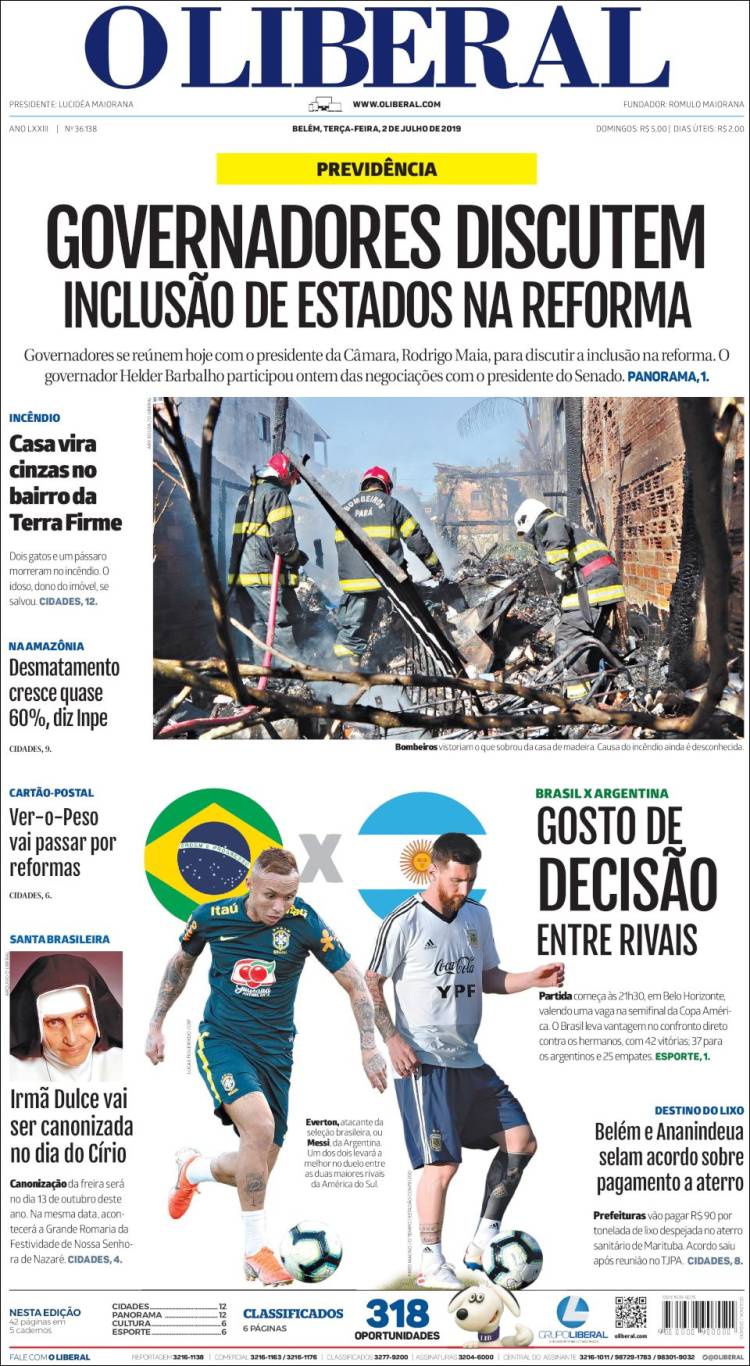 Portada de O Liberal (Brasil)