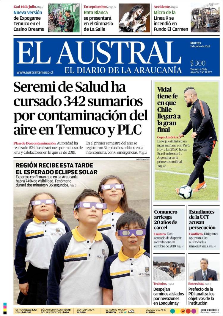 Portada de El Austral de Temuco (Chile)