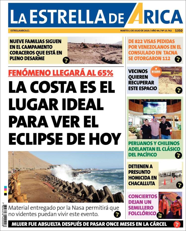Portada de La Estrella de Arica (Chile)