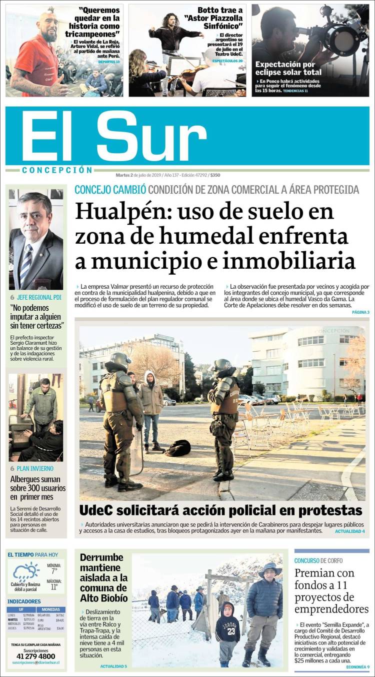 Portada de El Sur (Chile)