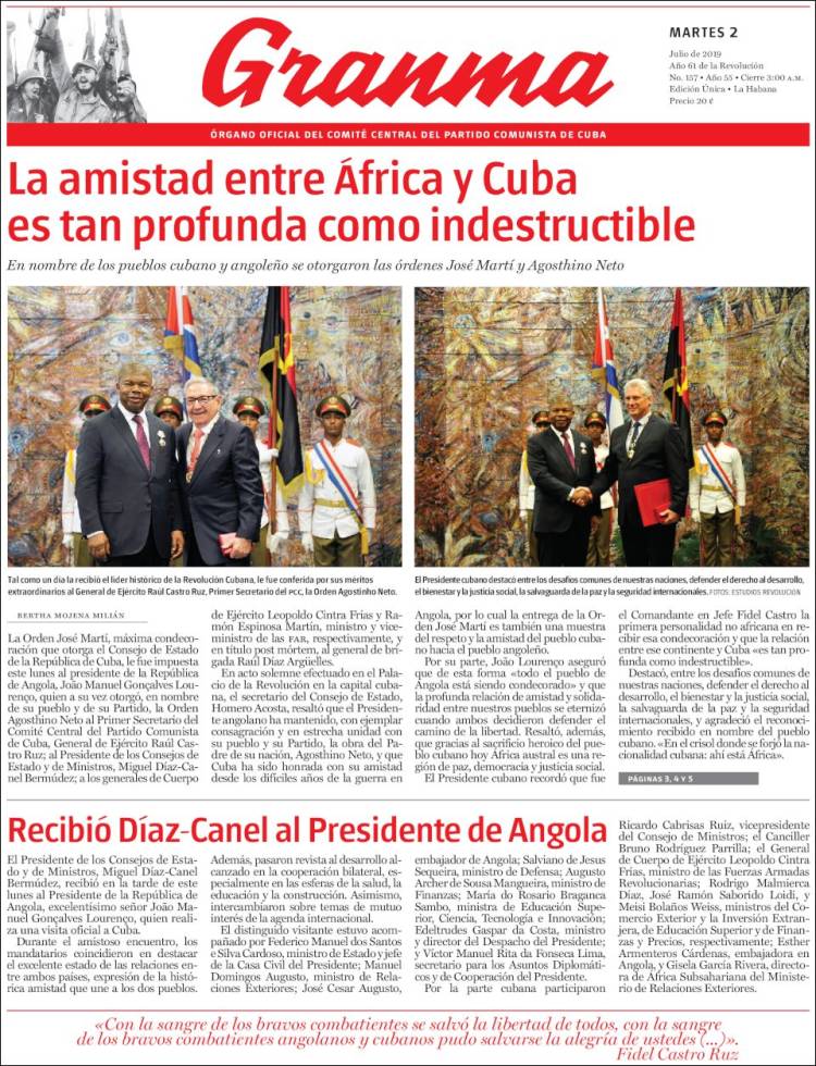 Portada de Granma (Cuba)