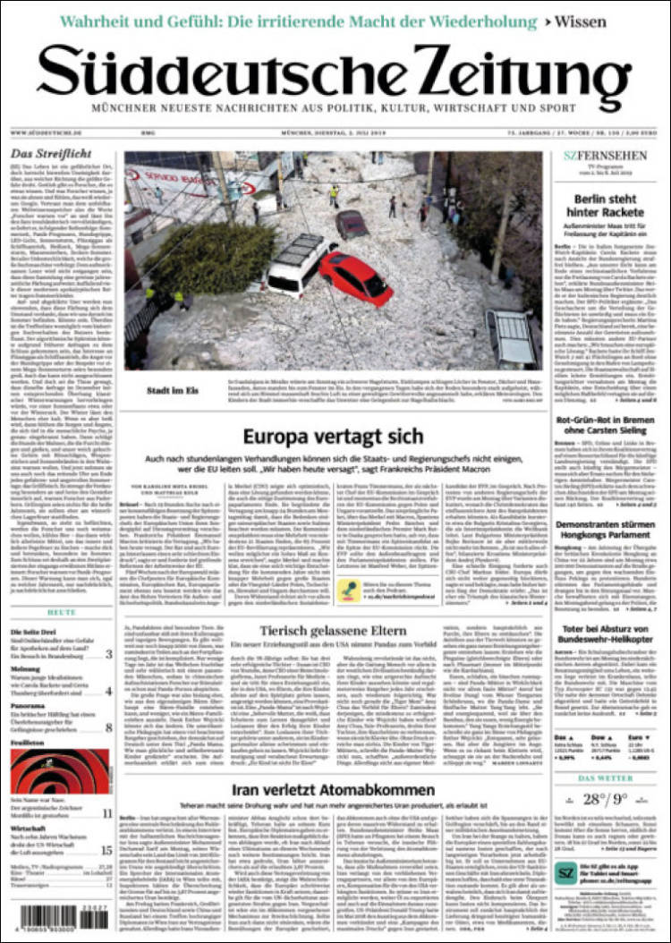 Portada de Sueddeutsche (Alemania)
