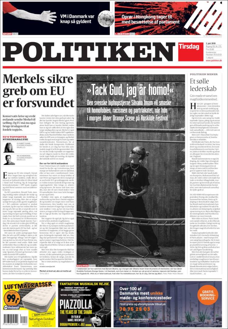 Portada de Politiken (Dinamarca)