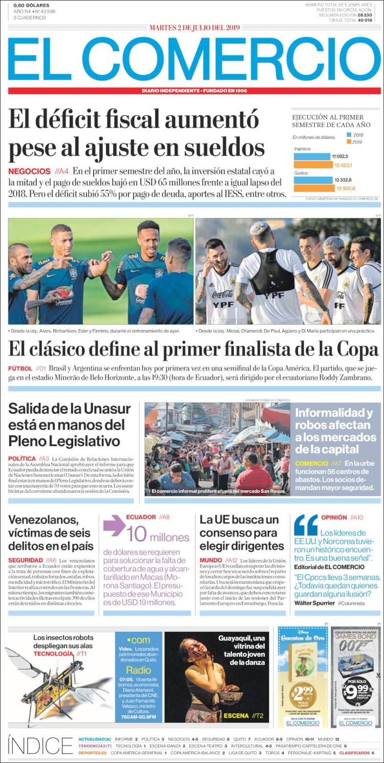 Portada de El Comercio (Ecuador)
