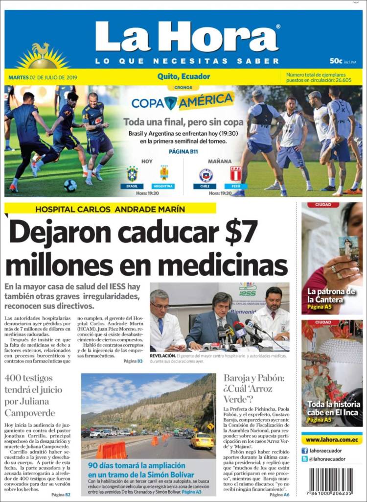 Portada de La Hora - Ecuador (Ecuador)