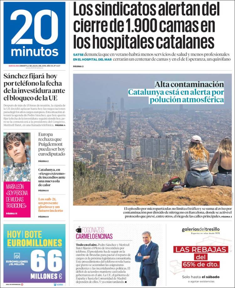 Portada de 20 Minutos - Barcelona (Espa&ntilde;a)