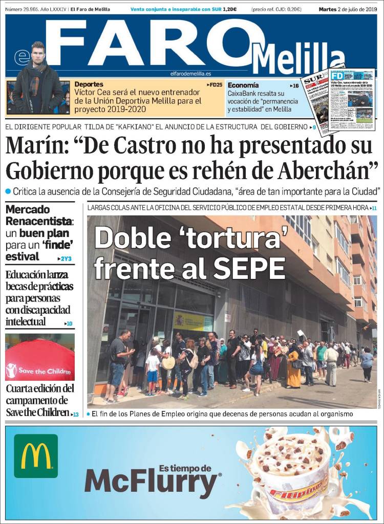 Portada de El Faro de Melilla (Espa&ntilde;a)