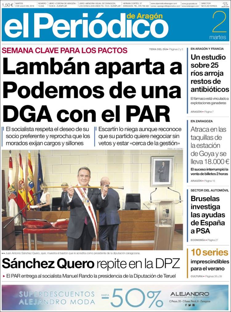 Portada de El Periódico de Aragón (Espa&ntilde;a)