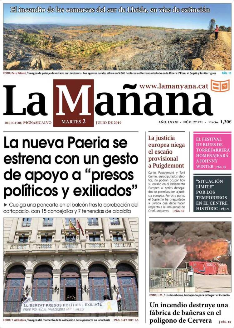 Portada de La Mañana - Diari de Ponent (Espa&ntilde;a)